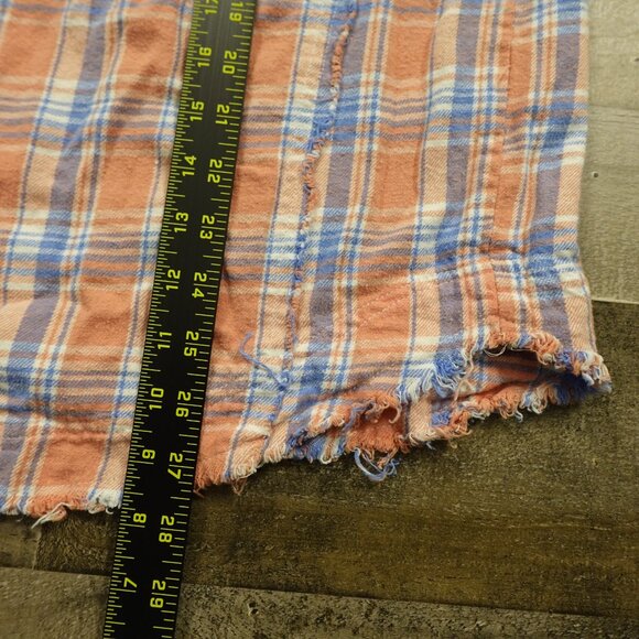 Blue B Collection Plaid Flannel Shirt L – Western Graphic Back, Distressed Hem - Picture 6 of 11